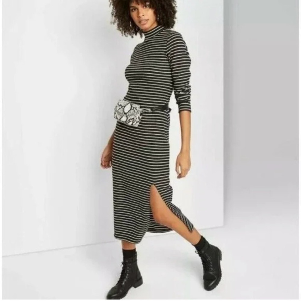 Wild Dable Black and White Striped Long Sleeve Dress